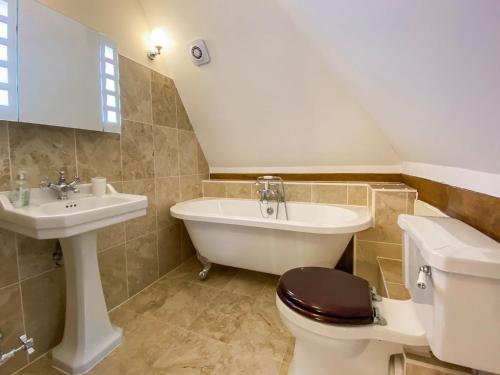 ein Badezimmer mit einem WC, einem Waschbecken und einer Badewanne in der Unterkunft The Granary in Little Chart