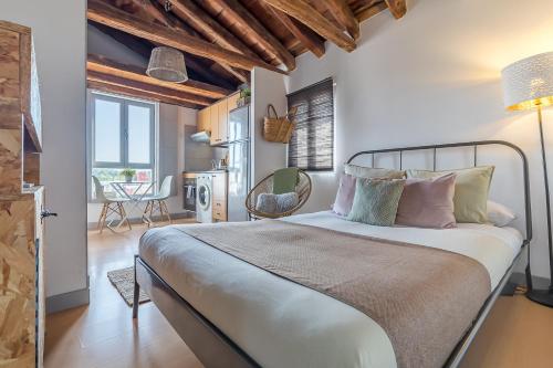 a bedroom with a large bed in a room at Apartamentos Fucar in Madrid