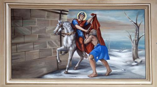 a painting of a man standing next to a horse at B&B San Martino in Mede