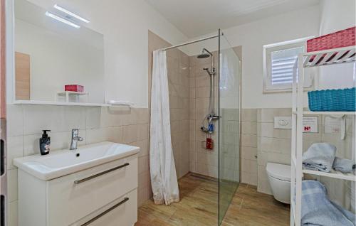 La salle de bains est pourvue d'une douche, d'un lavabo et de toilettes. dans l'établissement 3 Bedroom Lovely Home In Nova, à Vela Luka