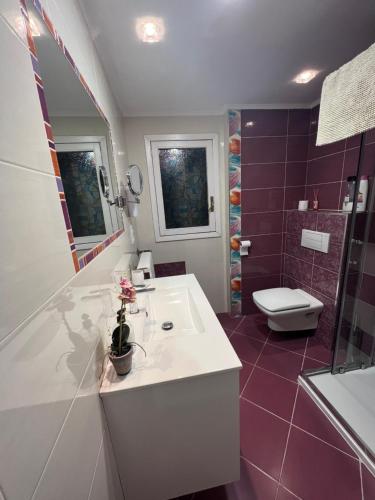 een badkamer met een witte wastafel en een toilet bij La Perla del Pirineo in Jaca