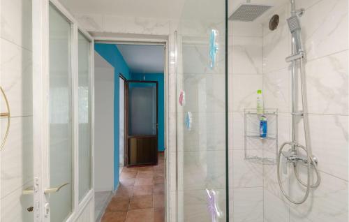 bagno con doccia e porta in vetro di Awesome Home In Smokvica With Wifi a Smokvica