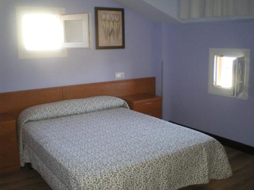 1 dormitorio con 1 cama en una habitación azul en BAÑUGUES TURISMO S.L., en Bañugues