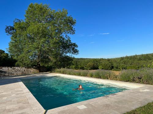 una persona está nadando en una piscina en Le Mas de Coursac en Quissac