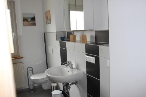 uma casa de banho com um lavatório e um WC em Apartment Angelina em Bitz