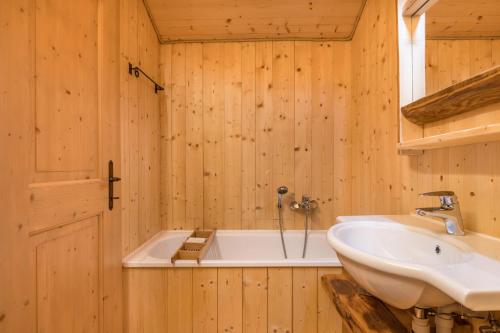 a bathroom with a sink and a bath tub at Baita Dani in San Martino di Castrozza