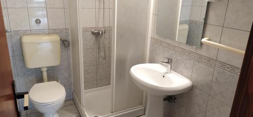 a small bathroom with a toilet and a sink at Apartments Pavicic Marija in Pag