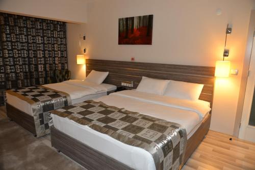 - une chambre d'hôtel avec 2 lits dans l'établissement Enar Hotel, à Kırıkkale
