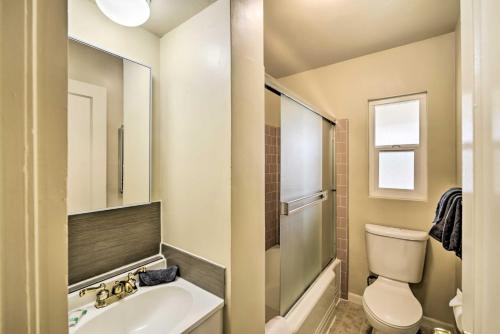 a bathroom with a sink and a toilet and a mirror at Cozy Mountain View Apt Near Downtown San Jose in Mountain View