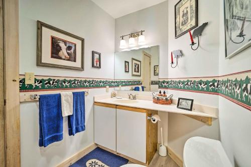 a bathroom with a sink and a mirror at Cozy Getaway Private Hot Tub, Near Skiing! in West Dover