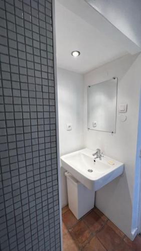 une salle de bain blanche avec un lavabo et un miroir dans l'établissement 