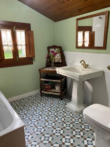 a bathroom with a sink and a toilet at La Casina de Toñita in Cazo