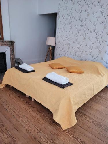 - un lit avec 2 oreillers dans l'établissement Studio19, à Clermont-Ferrand