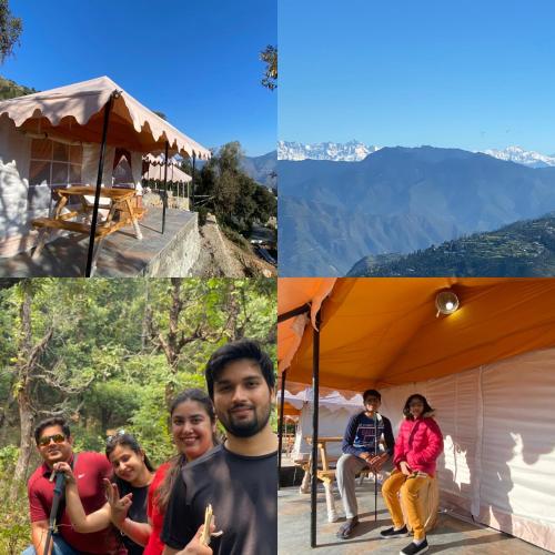 a group of people posing for a picture under a tent at Ananta Prana in Mussoorie