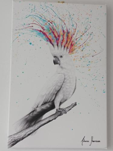 a painting of a parrot with a peacock tail at Victorian Renovation Room 3 in Liverpool