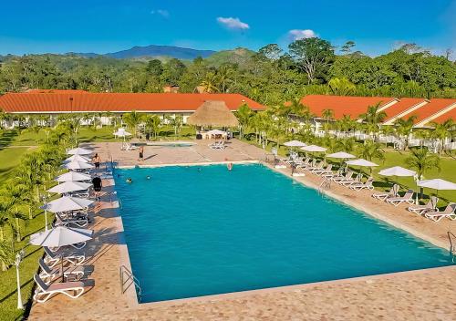 an overhead view of a pool at a resort at Bella Terra Laguna Azul Resort & Spa in Sauce