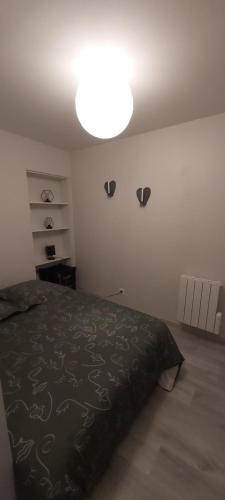 een slaapkamer met een bed en een lamp aan de muur bij La Fabrique in Bourg-en-Bresse