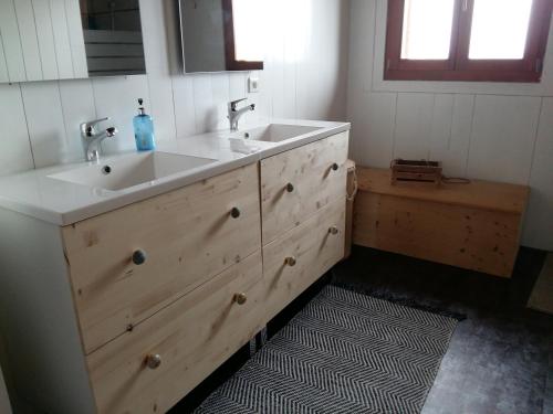 La salle de bains est pourvue d'un lavabo et d'un comptoir. dans l'établissement Ecolodge Bellevue ALBI, à Albi
