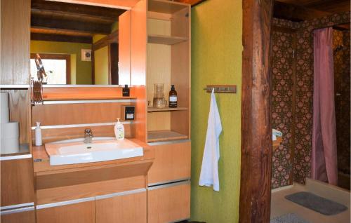uma casa de banho com um lavatório e um espelho em Pet Friendly Home In Vinslv With House A Panoramic View em Vinslöv