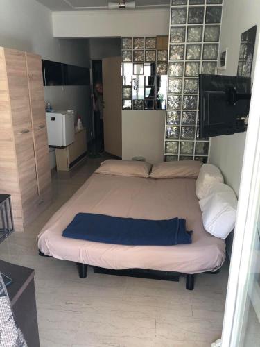a bedroom with a large bed in a room at STUDIO 66 στην kalamaria USEFUL in Thessaloniki