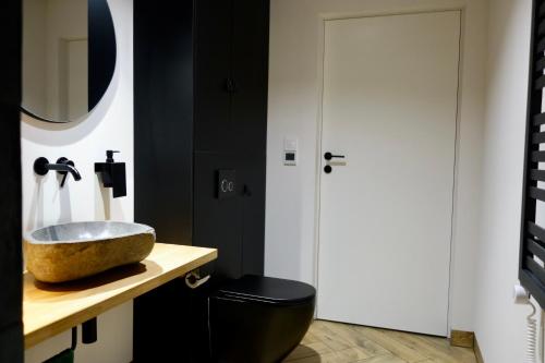 La salle de bains est pourvue d'un lavabo sur un comptoir. dans l'établissement Widok 3B, à Piechowice