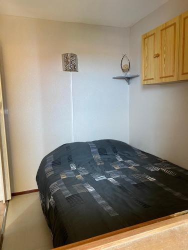 ル・バルカレスにあるAppartement en bord d'étangのベッドルーム1室(ベッド1台付)