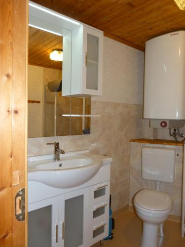 a bathroom with a sink and a toilet at Stuga Sörgarden in Åsenhöga