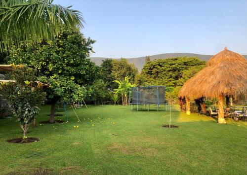 un jardín con columpios en el césped en Casa Ticumán, villa campestre cerca de Las Estacas en Ticumán