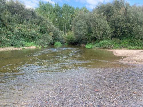 a river with rocks and trees on the shore at JARAMUNDI in Villa del Prado