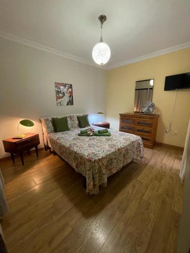 a bedroom with a large bed and a wooden floor at Dream Central Teatro in Santa Cruz de Tenerife