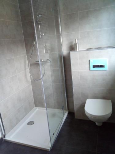 un baño con ducha y WC en Comfortable room with double bed, en Vichten