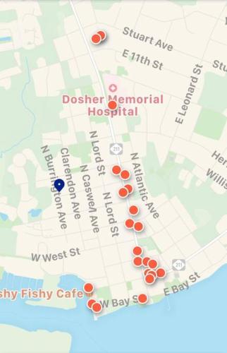 a map of the denser environmental hospital at Downtown- Sunshine Cottage and Golf Cart in Southport