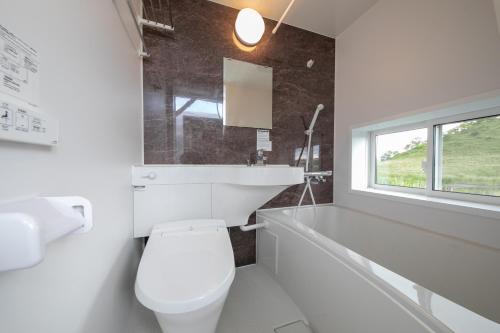 a bathroom with a toilet and a sink and a window at GRAND VERDE RESORT in Kamegawa