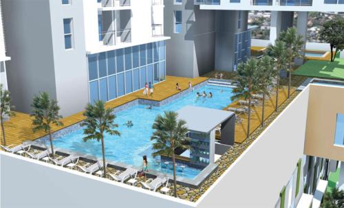 a rendering of a swimming pool in a building at 2 Bedrooms - Thamrin Executive Apartment at Jakarta Center in Jakarta