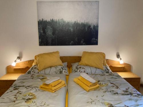 two beds sitting next to each other in a bedroom at Ferienwohnung bon WAB in Hallstatt