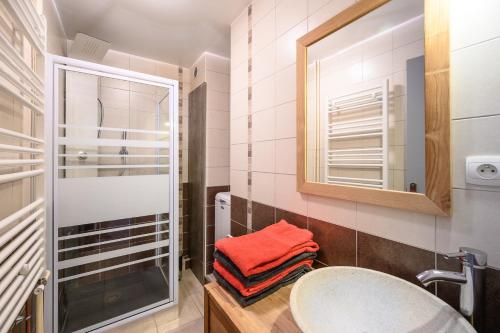 a bathroom with a sink and a mirror at Immeuble le Champsaur in Orcières