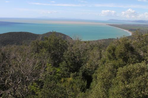 a view of a beach and the ocean from a hill at Tenuta Agricola dell'Uccellina in Talamone