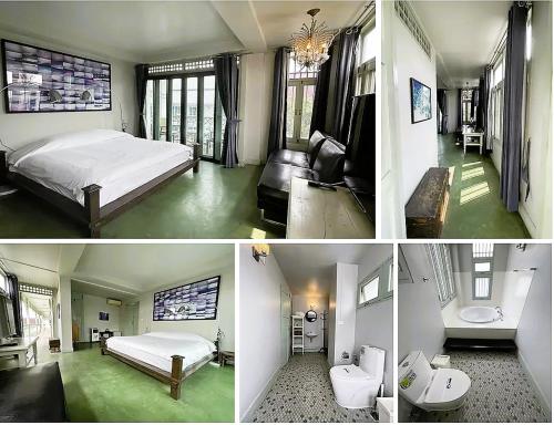un collage de tres fotos de un dormitorio en Villa Duangchampa, en Chiang Mai