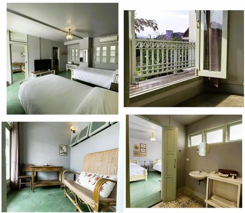 a collage of four pictures of a hotel room at Villa Duangchampa in Chiang Mai
