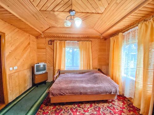 een slaapkamer met een bed en een tv. bij Вершина Карпат in Krasnik