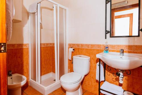 a bathroom with a toilet and a sink and a shower at La Atalaya in Frailes