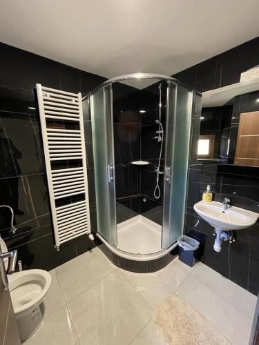 a bathroom with a shower and a sink at Villa Repić in Slatina