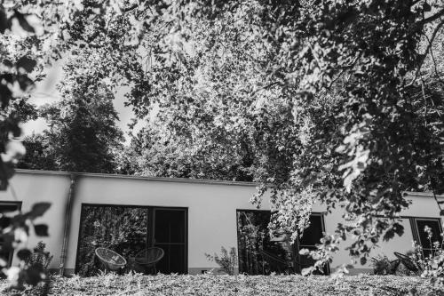 a black and white photo of a house at Sommers "Schöne Aussicht", Adults only in Reichenbach im Vogtland
