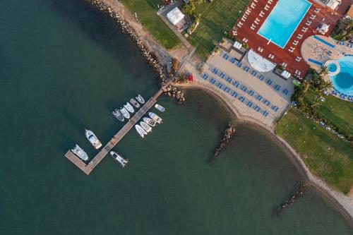 an overhead view of a marina with boats in the water at Hotel Airone isola d'Elba in Portoferraio