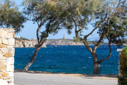 a view of a body of water with trees at Vivianna's View in Azolimnos