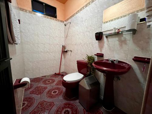a bathroom with a toilet and a sink at Family in Minatitlán