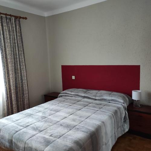 a bedroom with a large bed with a red headboard at Apartamento Amezti in Elizondo
