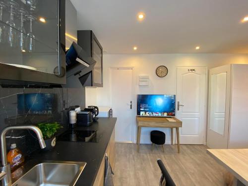 a kitchen with a sink and a counter top at Paris Homestay of Happyness in Le Kremlin-Bicêtre