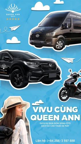 a poster of a van and a motorcycle at Queen Ann Nha Trang Hotel in Nha Trang