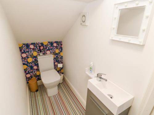 a small bathroom with a toilet and a sink at Cowrie Cottage in North Shields